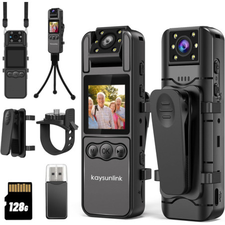 Mini Body Camera 1080P FHD - 128GB Wearable Camcorder for Sports & Security