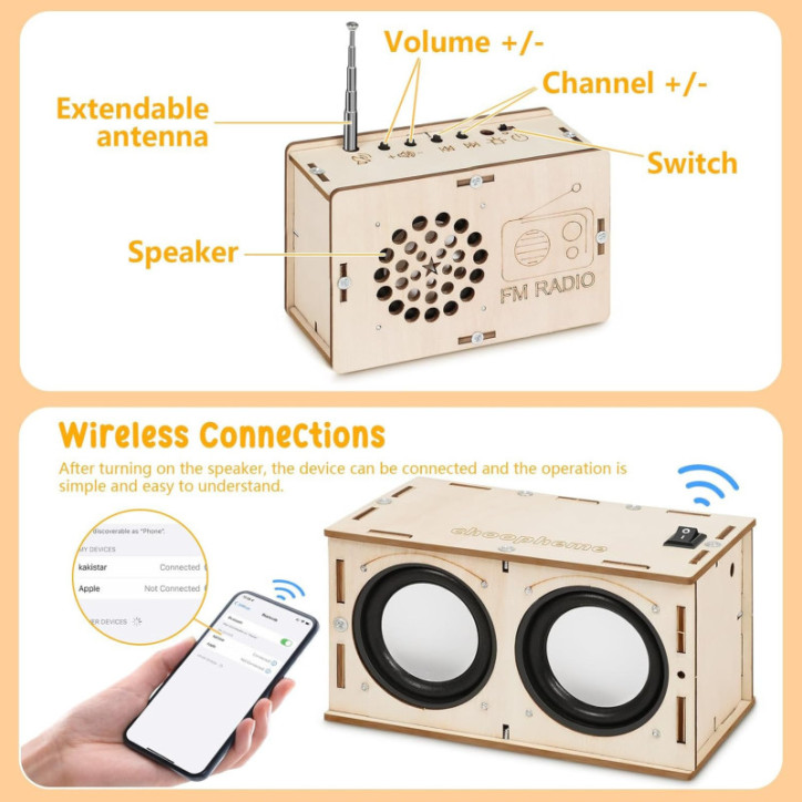 DIY Bluetooth Speaker & FM Radio Kit: Build Your Own Electronics Project! STEM Toy for Ages 8+
