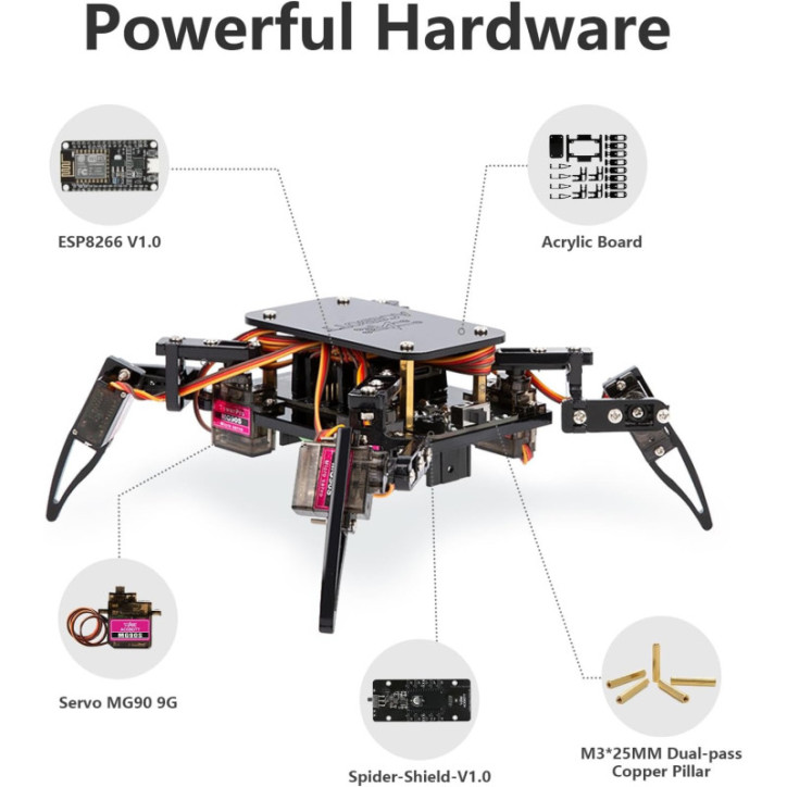 Kit Robot Araignée STEM ESP8266: Apprentissage Ludique et Contrôle Intelligent pour Jeunes Ingénieurs! Kit Robot Araignée STEM ESP8266: Apprentissage Ludique et Contrôle Intelligent pour Jeunes Ingénieurs!