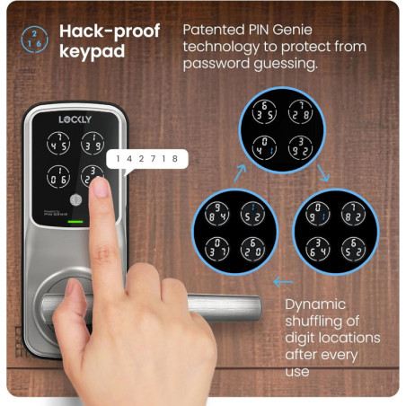 Serrure Intelligente Lockly Secure Pro Wi-Fi : Clavier Numérique, Empreinte 3D, Commande Vocale, Auto-verrouillage