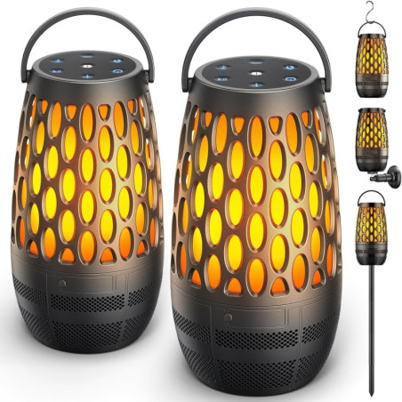 Enceintes Bluetooth Étanches IPX6 avec Lumières Flammes, Son HD, Multi-Sync 100, Idéal Cadeau pour Papa !