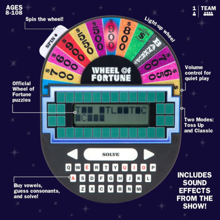 Educational Insights Wheel of Fortune Handheld Electronic Game – Classic Word Puzzle Challenge for Ages 8+