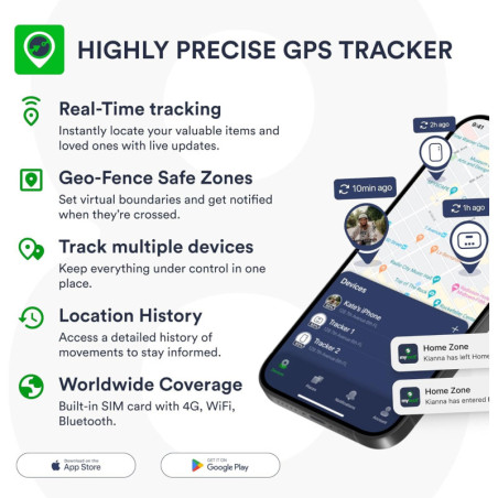 Traceur GPS Véhicule Aimant 4G LTE Temps Réel App SIM Intégrée Batterie 14 Jours Anti-Vol Abonnement 4 Mois