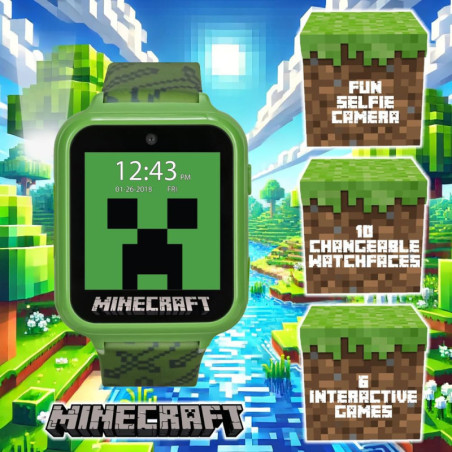 Minecraft Kids Smart Watch – Touchscreen, Camera, Games & More