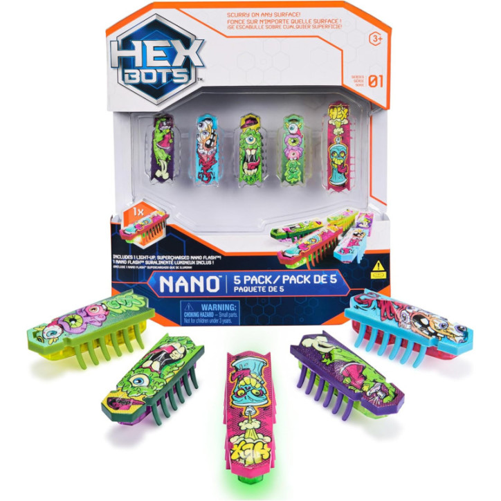 HEX BOTS Nano 5 Pack Mini Robot Toys with Bonus Flash Bot, Sensory Vibration Toy for Kids 3+ & Cats HEX BOTS Nano 5 Pack Mini Robot Toys with Bonus Flash Bot, Sensory Vibration Toy for Kids 3+ & Cats
