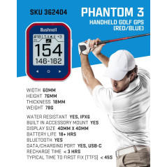 Bushnell Phantom 3 GPS Bleu avec Support BITE et Chiffon