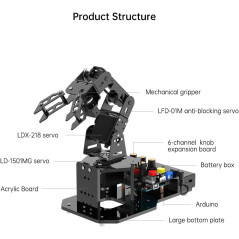 Bras Robotique 5DOF Arduino AI Open Source STEM Kit Éducatif Programmation Science & Robotique