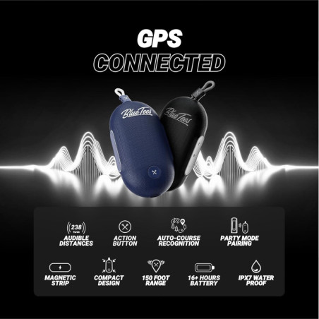 Blue Tees Golf Player Go - Compact GPS Speaker with Bluetooth, Auto Course Recognition, IPX7 Waterproof, 16H Battery