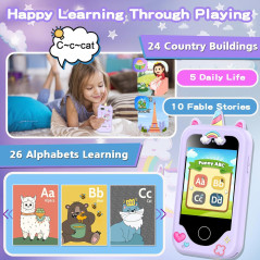 Téléphone Enfant Fille 3-10 ans Jouet Éducatif Violet 8GB