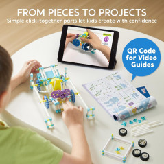 36-in-1 robotics: racing cars, walking bots, smart tray, tutorials, team play—STEM fun for young inventors!