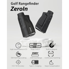 Ultimate precision: ZeroIn Rangefinder, 3 modes, flag lock vibration, slope, 2500 yards, fast USB-C charging