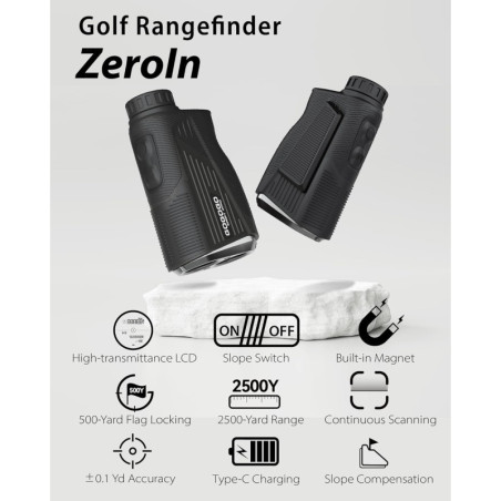 Ultimate precision: ZeroIn Rangefinder, 3 modes, flag lock vibration, slope, 2500 yards, fast USB-C charging