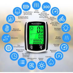 Bike Computer & Odometer Wired Speedometer with LCD & Multi-Functions