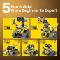 The perfect fun & educational gift: programmable robot with LED eyes and 5 models