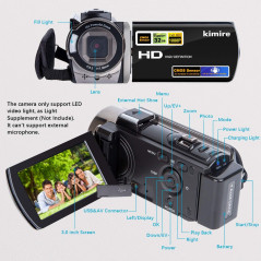 Caméscope Full HD 1080P 24MP LCD Rotatif 16X Zoom Noir