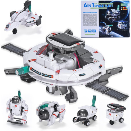 STEM Solar Robot Kit for Kids 8-12 – 6-in-1 Science Building Toy with Solar Panel & Battery Powered Gift