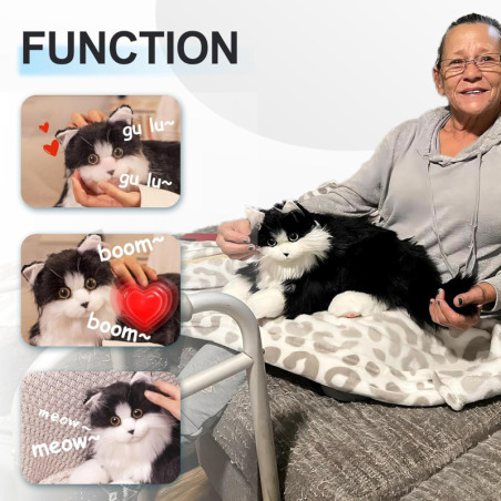 Chongker Interactive Black Cat Plush Toy with Voice Response, Realistic Heartbeat & Purring, Weighted Stuffed Animal