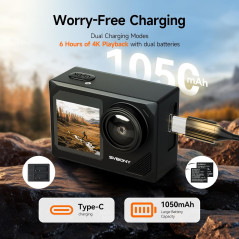 SVBONY SVGo 2 4K30FPS 50MP Dual Screen Action Camera Waterproof 5X Zoom + Floating Stick, Mic, 2 Batteries