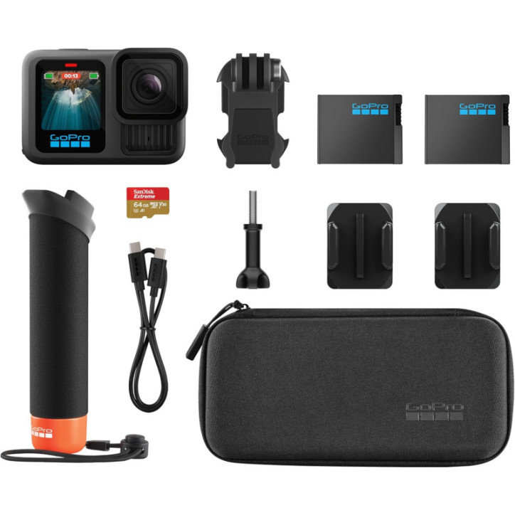 Pack Accessoires GoPro HERO13 Black avec The Handler, 2 Batteries Enduro, 64GB MicroSD, et Sacoche Pack Accessoires GoPro HERO13 Black avec The Handler, 2 Batteries Enduro, 64GB MicroSD, et Sacoche