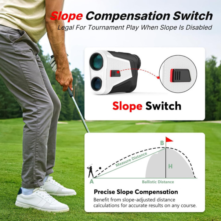 WOSPORTS Red OLED Golf Rangefinder with Slope, 1200 Yards, 7X Magnification, Magnetic Flag Lock & Vibration WOSPORTS Red OLED Golf Rangefinder with Slope, 1200 Yards, 7X Magnification, Magnetic Flag Lock & Vibration