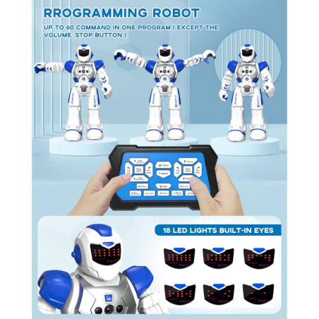SONOMO RC Programmable Robot Toy for Kids 6-9, Gesture Control 2.4GHz, Upgraded Blue & White Version