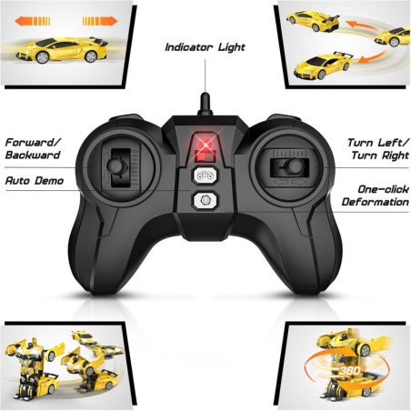 Voiture Télécommandée Transformable 1:16, Rotation 360°, Lumières LED, Cadeau Enfant 3-8 Ans