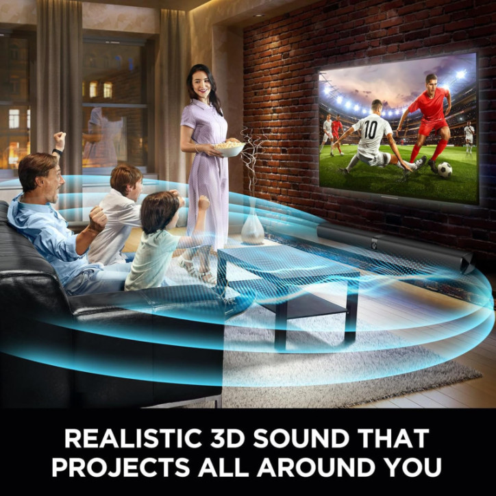 Barre de Son Bluetooth 2-en-1 avec ARC/Opt/AUX, Boost Auto, 3 Modes Égaliseur pour TV/PC/Jeux