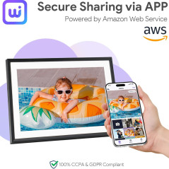 10.1 Digital Photo Frame 32GB, 1280x800 IPS Touchscreen, Share Photos/Videos & Send Wishes via Free App