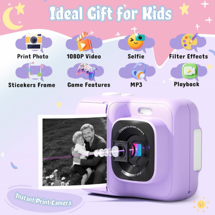 Kids 1080P Instant Print Camera with 32GB SD Card & Printing Paper - Portable Purple Gift for Ages 4-10 Kids 1080P Instant Print Camera with 32GB SD Card & Printing Paper - Portable Purple Gift for Ages 4-10
