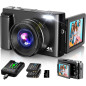Caméra 4K Numérique 48MP 2024, Zoom 16X, Écran 3 Flip, Anti-Tremblement, 2 Batteries, SD Card Noir Caméra 4K Numérique 48MP 2024, Zoom 16X, Écran 3 Flip, Anti-Tremblement, 2 Batteries, SD Card Noir