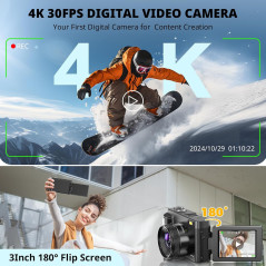 2024 4K Digital Camera 48MP for Vlogging & Travel - Autofocus, Flip Screen