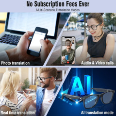 Lunettes Intelligentes AI avec ChatGPT, Traduction 164 Langues, Bluetooth, Verres Photochromiques, Musique & Appels mains-li