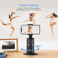 Support Téléphone Auto Suivi Visage 360° Sans Application Noir