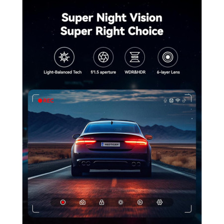 REDTIGER F7NP 4K/2.5K Dual Dash Cam Front & Rear, 32GB, Wi-Fi, GPS, 3.16” IPS, Night Vision, 170° Angle