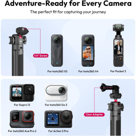 ULANZI MT-16 Trépied Mini Extensible 4 Niveaux Tête Rotative 360° Léger pour Appareil Photo et Webcam