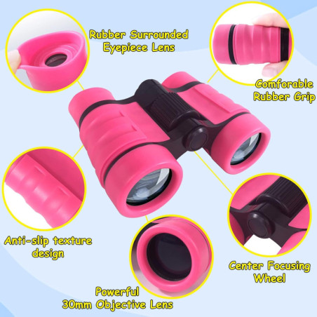 ESSENSON Jumelles pour Enfants 3-12 ans, Jouet d'Observation Extérieur Rose, Cadeau Anniversaire