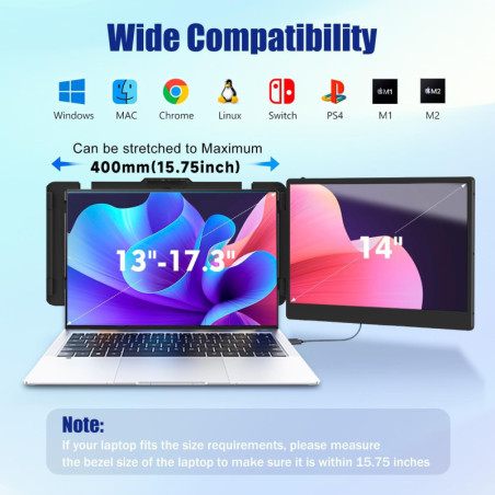 KEFEYA 14 FHD IPS Laptop Screen Extender Dual Monitor for 13-17 Laptops with USB-C & HDMI, Plug n Play