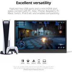 Écran portable 15.6 FHD USB-C HDMI ultra-fin pour gaming