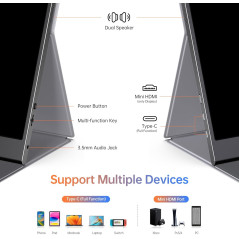 Écran Portable 15,6 Full HD USB-C HDMI pour Jeu & Travail