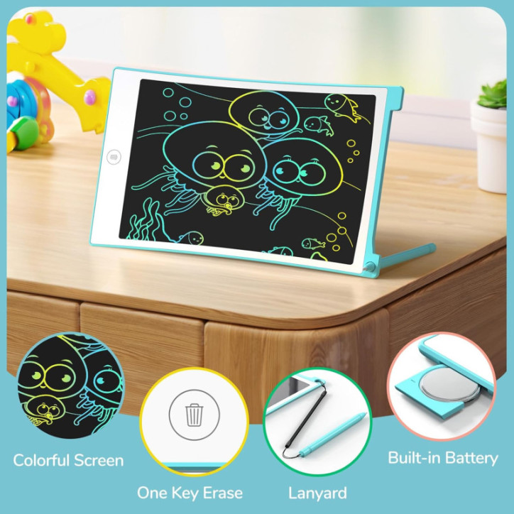 Tablette d'Écriture TECJOE 8,5 Colorée pour Enfants, Cadeau Anniversaire et Noël, Jeux de Voyage Tablette d'Écriture TECJOE 8,5 Colorée pour Enfants, Cadeau Anniversaire et Noël, Jeux de Voyage