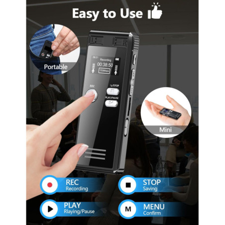 64GB Digital Voice Recorder with Playback, 4552H Audio, 3072Kbps HD Dual MIC, A-B Repeat, MP3 Player, TF Card Included