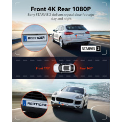 Caméra Tableau de Bord REDTIGER 4K Avant et Arrière GPS WiFi
