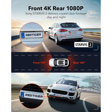 Caméra Tableau de Bord REDTIGER 4K Avant et Arrière GPS WiFi