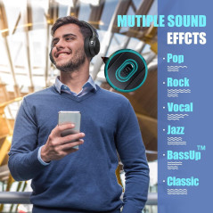 BERIBES Casque Bluetooth Sans Fil, 65H Autonomie, 6 Modes EQ, Micro, HiFi Stéréo, Pliable, Léger
