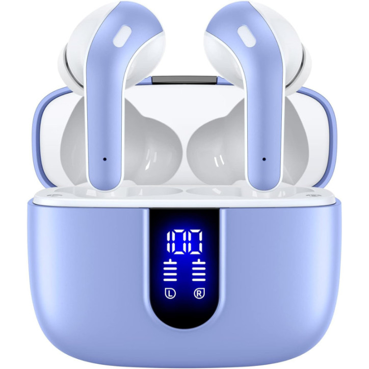 TAGRY Écouteurs Bluetooth Sans Fil 60H LED Affichage Recharge Sans Fil IPX5 Micro TV Smartphone PC Sport