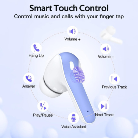 TAGRY Écouteurs Bluetooth Sans Fil 60H LED Affichage Recharge Sans Fil IPX5 Micro TV Smartphone PC Sport