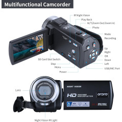 ORDRO HDV-V12 HD 1080P Camcorder with Night Vision & 16GB Memory Card