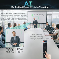 TONGVEO 4K PTZ Camera System with AI Tracking & 20x Zoom for Meetings