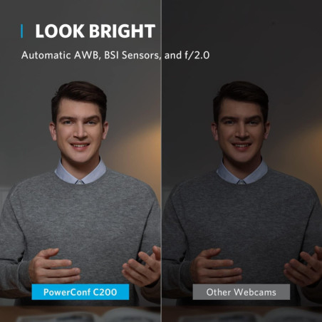Anker PowerConf C200 Webcam 2K, Correction Lumineuse, Micros Anti-Bruit, Champ Ajustable, Cache Vie Privée