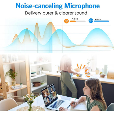 EMEET 1080P USB Webcam with Microphone, Privacy Cover, Noise-Canceling, Auto Light Correction, 70° View